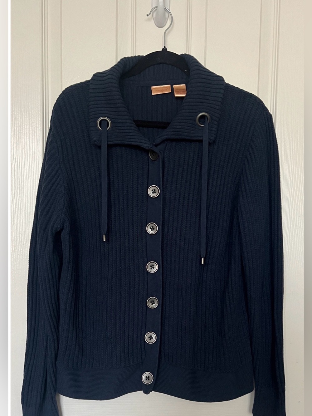Women’s Vintage Navy Ribbed Button-Front Sweater Cardigan